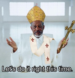 Man with arms open holding cross